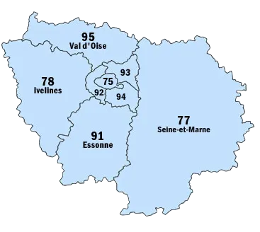 Carte de l'Île-de-France, zones d'intervention France Pro Étanchéité